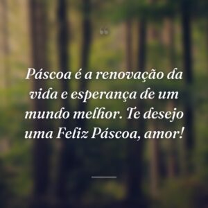 Páscoa é a renovação da vida e esperança de um mundo melhor. Te desejo uma Feliz Páscoa, amor!