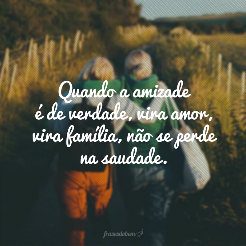 Quando a amizade é de verdade, vira amor, vira família, não se perde na saudade. 