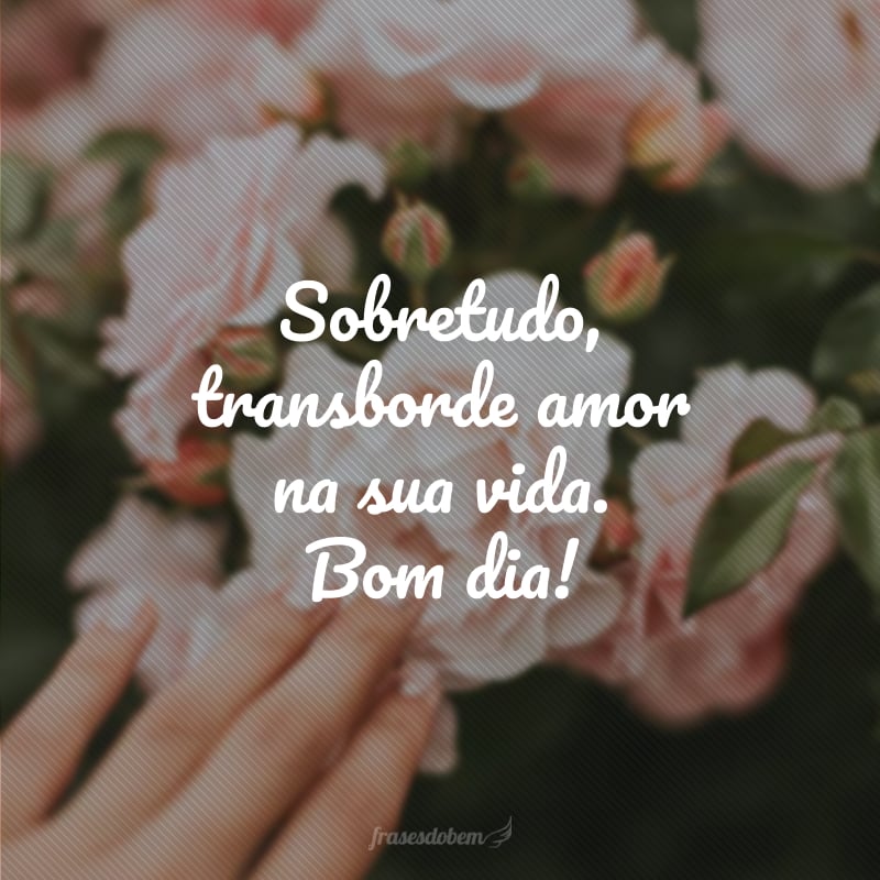 Sobretudo, transborde amor na sua vida. Bom dia!