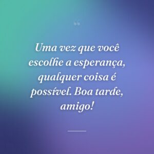 Uma vez que você escolhe a esperança, qualquer coisa é possível. Boa tarde, amigo!