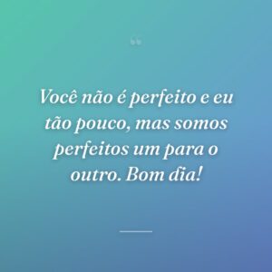 Você não é perfeito e eu tão pouco, mas somos perfeitos um para o outro. Bom dia!