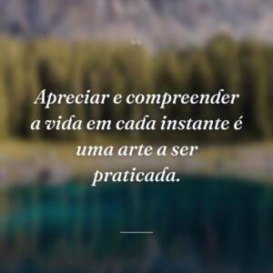 Apreciar e compreender a vida em cada instante é uma arte a ser praticada.