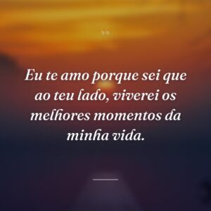 Eu te amo porque sei que ao teu lado, viverei os melhores momentos da minha vida.