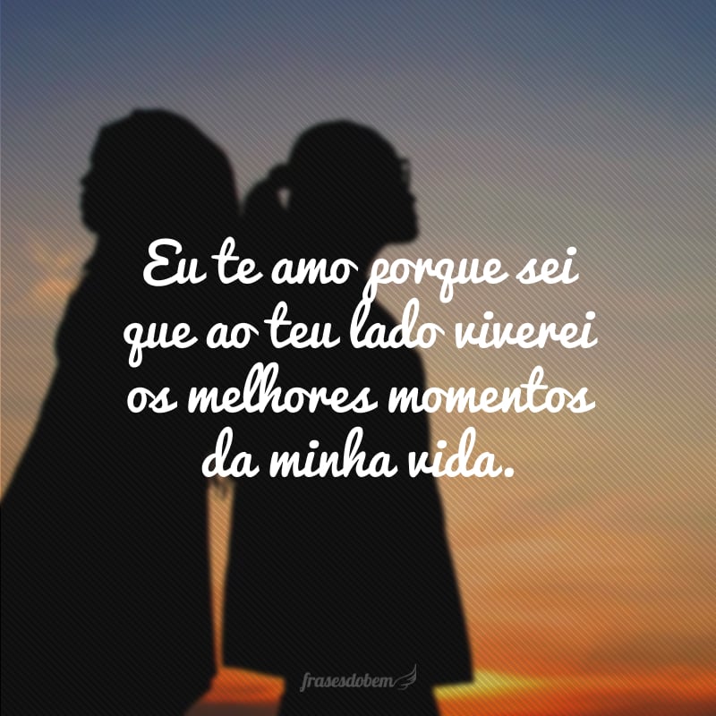 Eu te amo porque sei que ao teu lado, viverei os melhores momentos da minha vida.