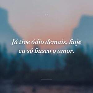 Já tive ódio demais, hoje eu só busco o amor.