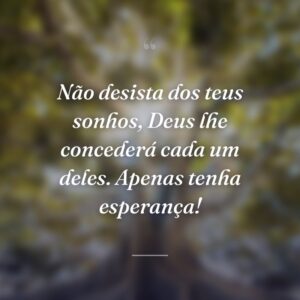 Não desista dos teus sonhos, Deus lhe concederá cada um deles. Apenas tenha esperança!