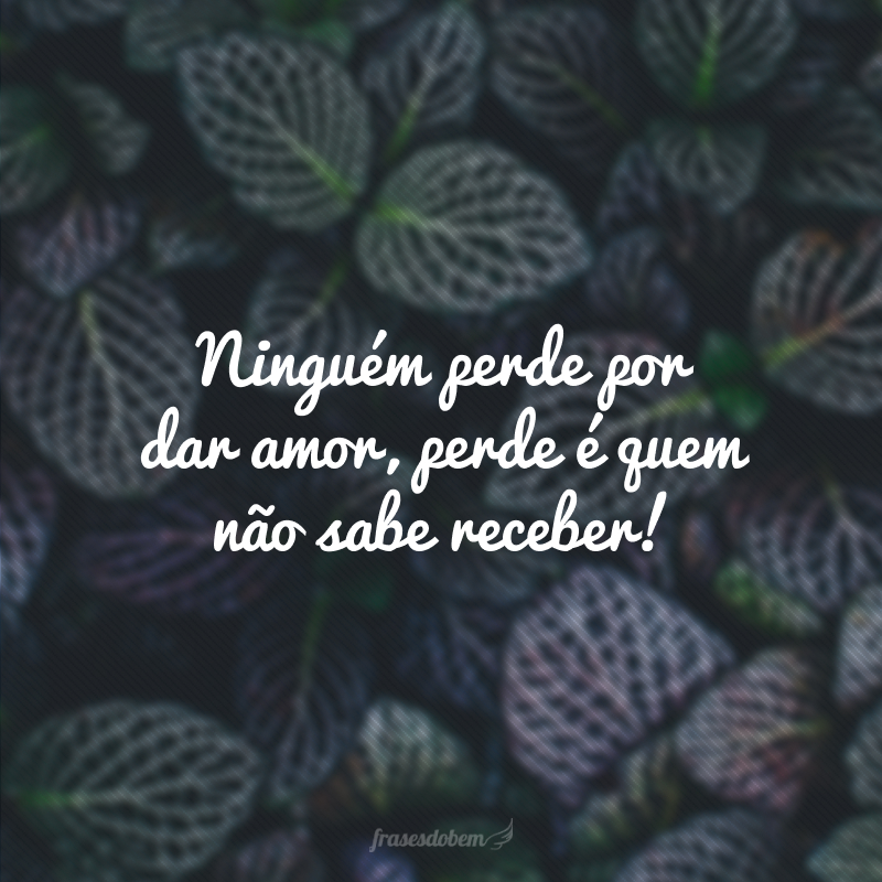 Ninguém perde por dar amor, perde é quem não sabe receber!