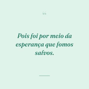 Pois foi por meio da esperança que fomos salvos.