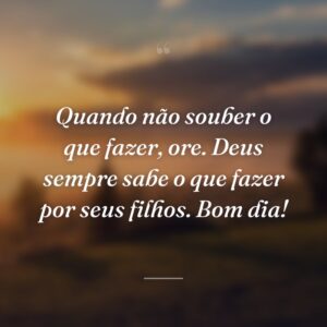 Quando não souber o que fazer, ore. Deus sempre sabe o que fazer por seus filhos. Bom dia!