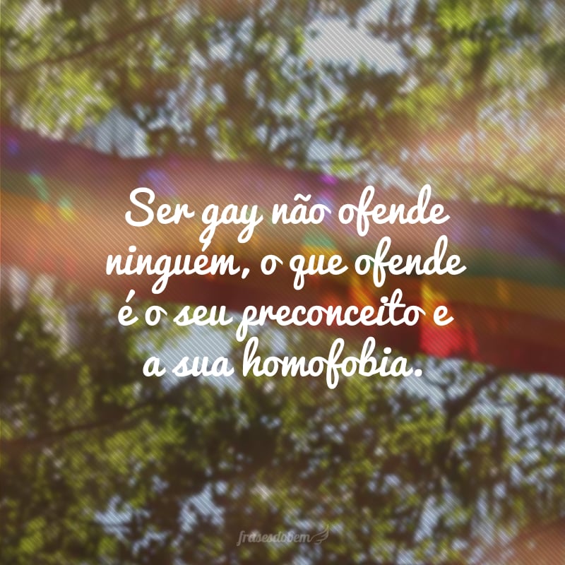 Ser gay não ofende ninguém, o que ofende é o seu preconceito e a sua homofobia.