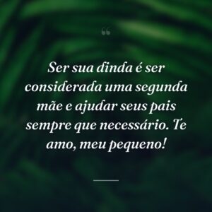 Ser sua dinda é ser considerada uma segunda mãe e ajudar seus pais sempre que necessário. Te amo, meu pequeno!