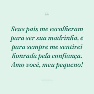 Seus pais me escolheram para ser sua madrinha, e para sempre me sentirei honrada pela confiança. Amo você, meu pequeno!