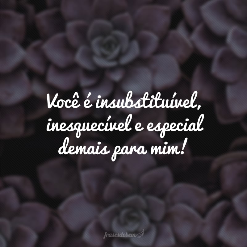 Você é insubstituível, inesquecível e especial demais para mim!