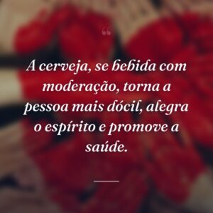 A cerveja, se bebida com moderação, torna a pessoa mais dócil, alegra o espírito e promove a saúde.