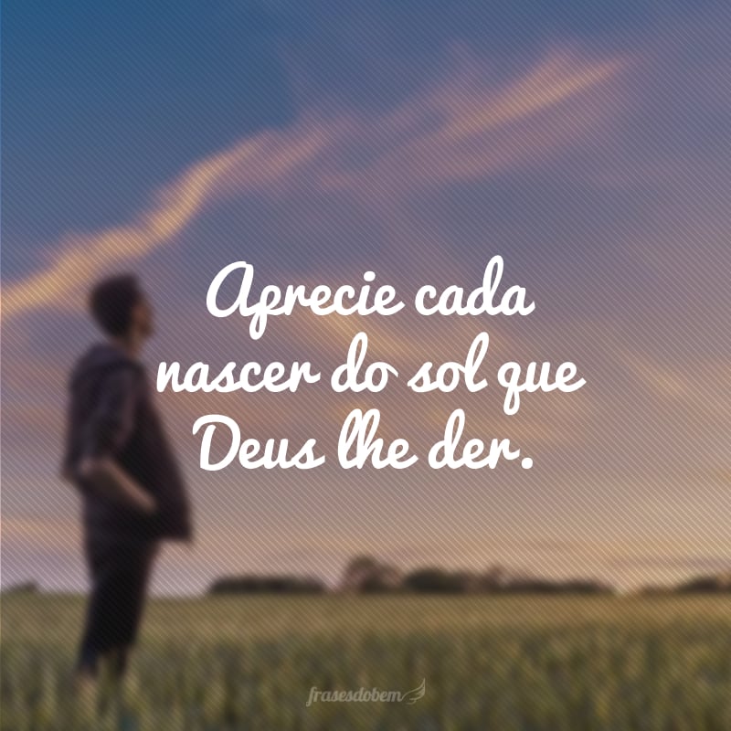 Aprecie cada nascer do sol que Deus lhe der.