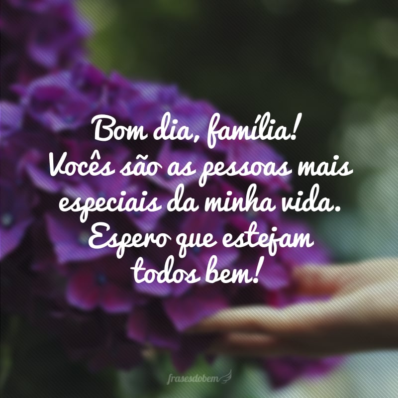 Bom dia, família! Vocês são as pessoas mais especiais da minha vida. Espero que estejam todos bem!