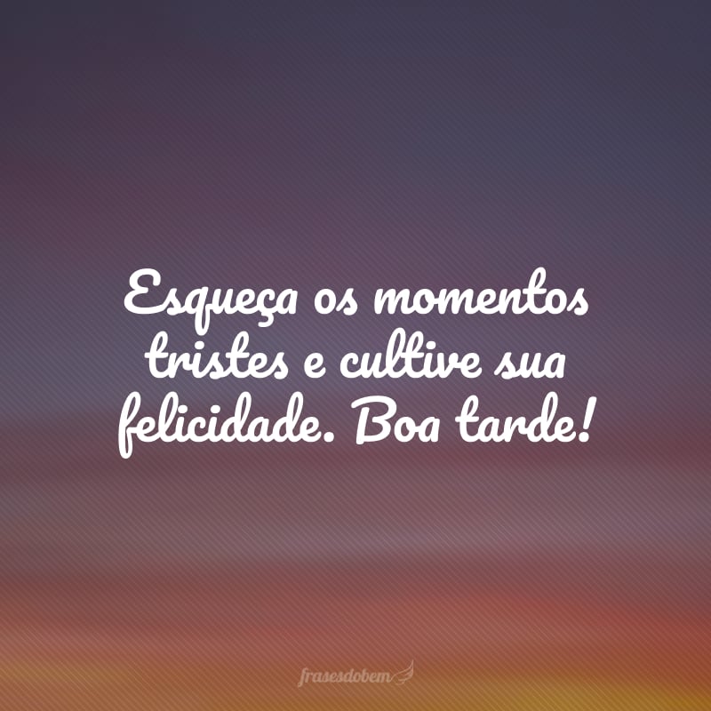 Esqueça os momentos tristes e cultive sua felicidade. Boa tarde!