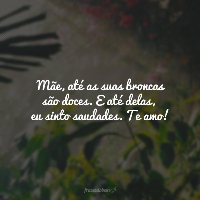 Mãe, até as suas broncas são doces. E até delas, eu sinto saudades. Te amo!