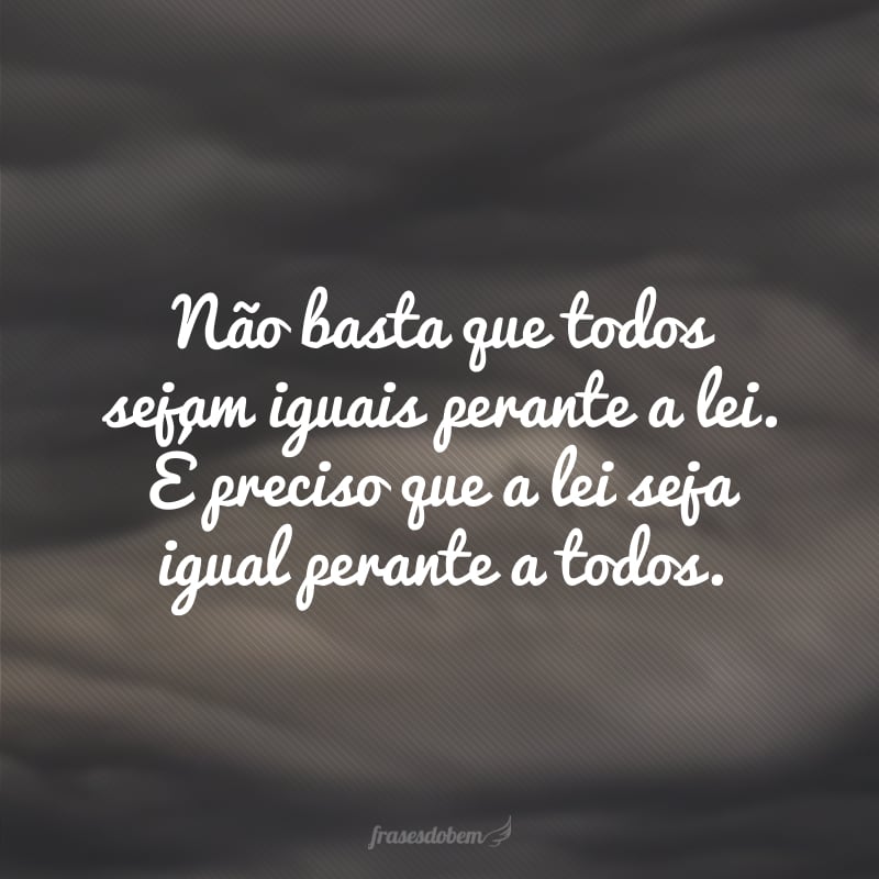 Não basta que todos sejam iguais perante a lei. É preciso que a lei seja igual perante a todos. 