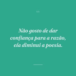 Não gosto de dar confiança para a razão, ela diminui a poesia.