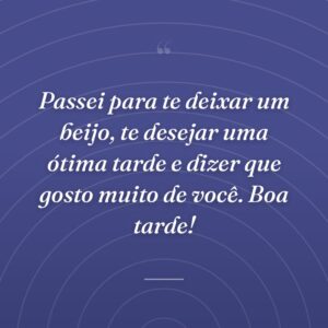 Passei para te deixar um beijo, te desejar uma ótima tarde e dizer que gosto muito de você. Boa tarde!