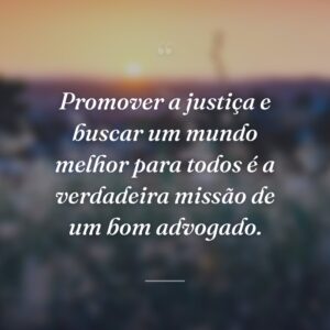 Promover a justiça e buscar um mundo melhor para todos é a verdadeira missão de um bom advogado.