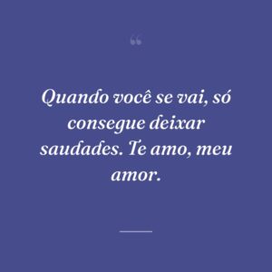Quando você se vai, só consegue deixar saudades. Te amo, meu amor.