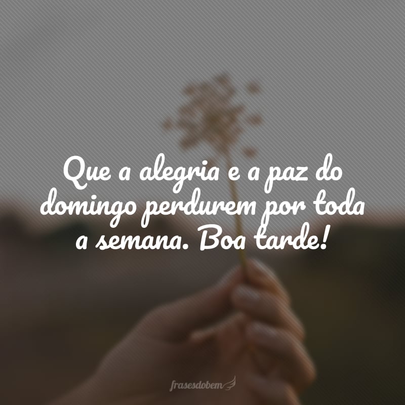 Que a alegria e a paz do domingo perdurem por toda a semana. Boa tarde!