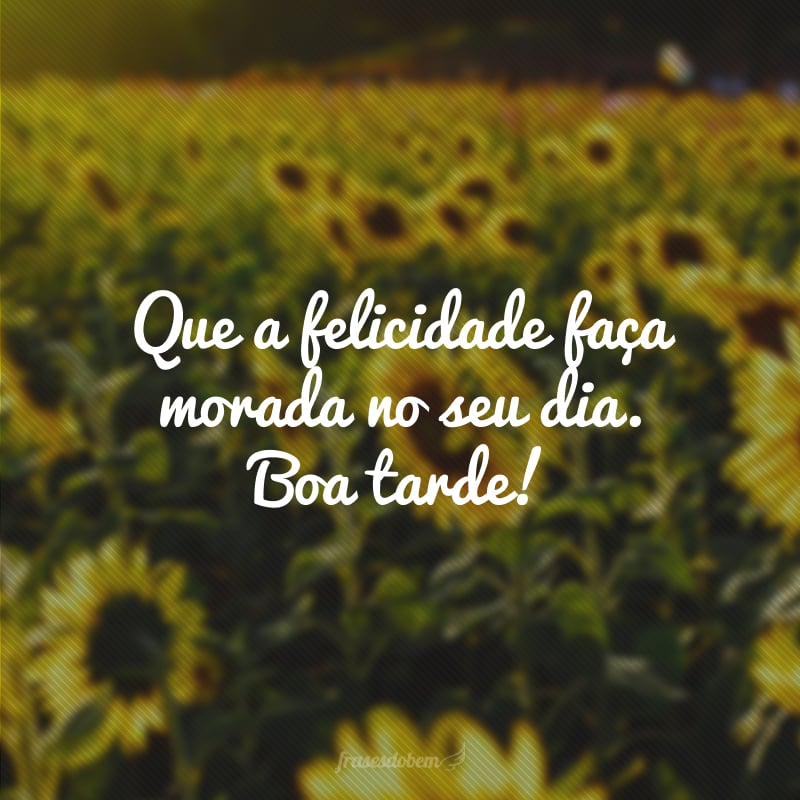 Que a felicidade faça morada no seu dia. Boa tarde!