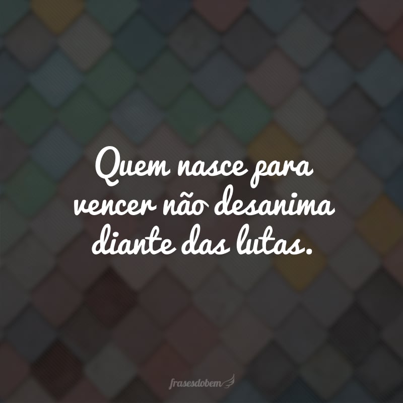 Quem nasce para vencer não desanima diante das lutas.