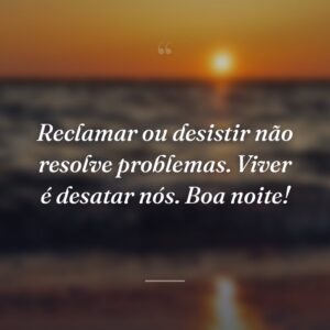 Reclamar ou desistir não resolve problemas. Viver é desatar nós. Boa noite!