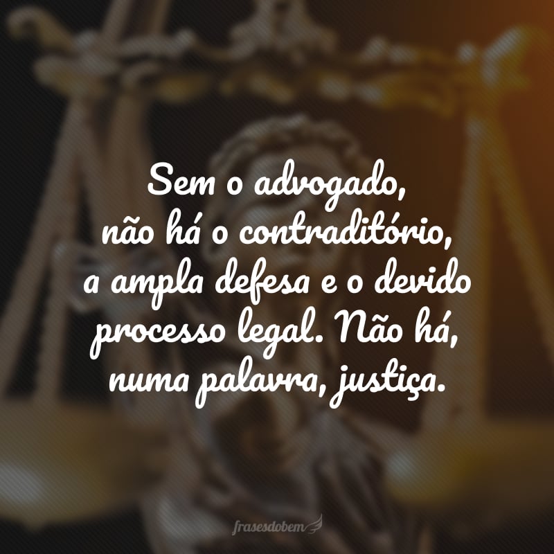 Sem o advogado, não há o contraditório, a ampla defesa e o devido processo legal. Não há, numa palavra, justiça.