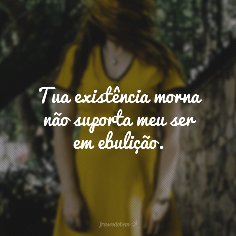 Tua existência morna não suporta meu ser em ebulição.