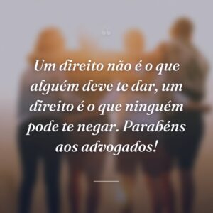 Um direito não é o que alguém deve te dar, um direito é o que ninguém pode te negar. Parabéns aos advogados!