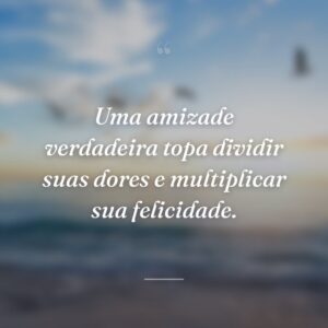 Uma amizade verdadeira topa dividir suas dores e multiplicar sua felicidade.
