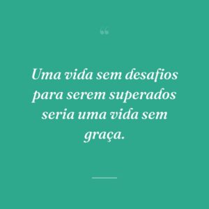 Uma vida sem desafios para serem superados seria uma vida sem graça.