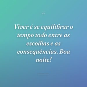 Viver é se equilibrar o tempo todo entre as escolhas e as consequências. Boa noite!