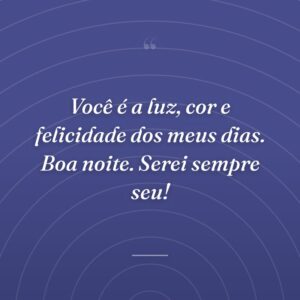 Você é a luz, cor e felicidade dos meus dias. Boa noite. Serei sempre seu!