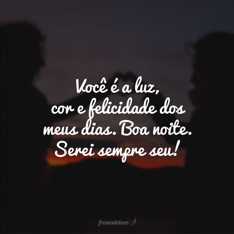 Você é a luz, cor e felicidade dos meus dias. Boa noite. Serei sempre seu!