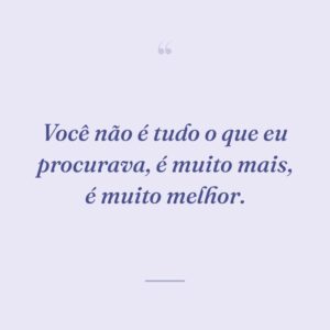 Você não é tudo o que eu procurava, é muito mais, é muito melhor.