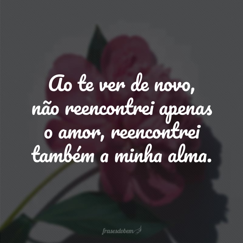 Ao te ver de novo, não reencontrei apenas o amor, reencontrei também a minha alma. 