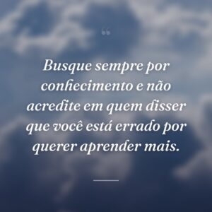Busque sempre por conhecimento e não acredite em quem disser que você está errado por querer aprender mais.