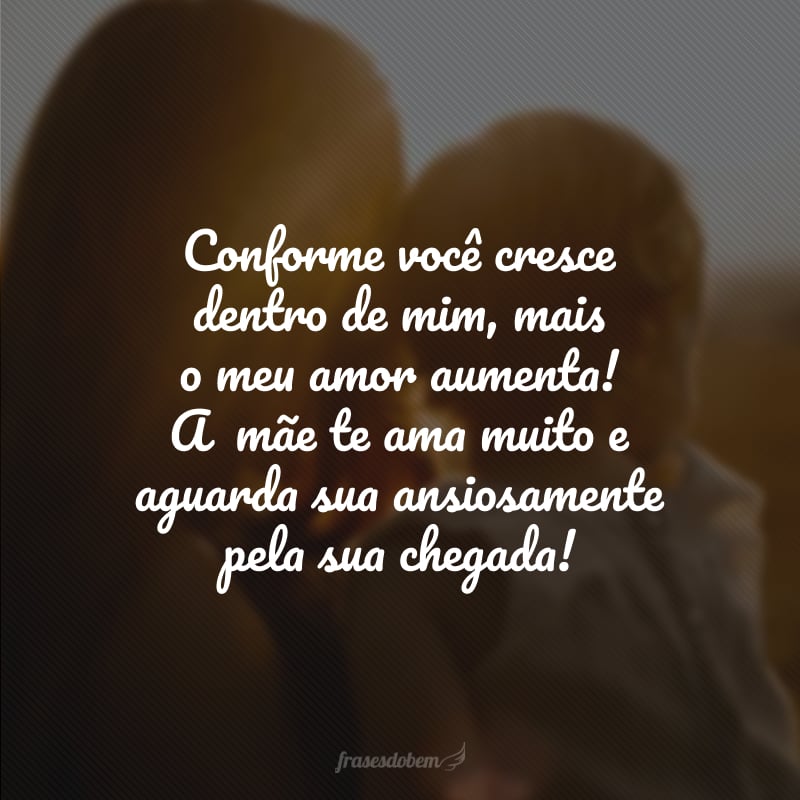 Conforme você cresce dentro de mim, mais o meu amor aumenta! A mãe te ama muito e aguarda sua ansiosamente pela sua chegada!