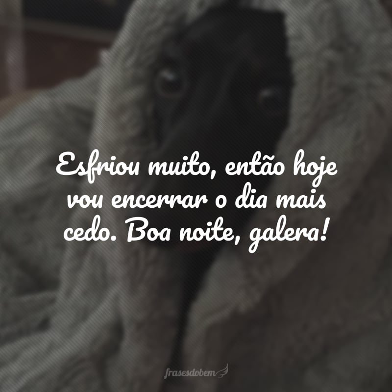 Esfriou muito, então hoje vou encerrar o dia mais cedo. Boa noite, galera!