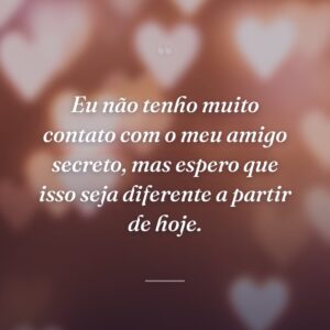 Eu não tenho muito contato com o meu amigo secreto, mas espero que isso seja diferente a partir de hoje.