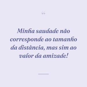 Minha saudade não corresponde ao tamanho da distância, mas sim ao valor da amizade!