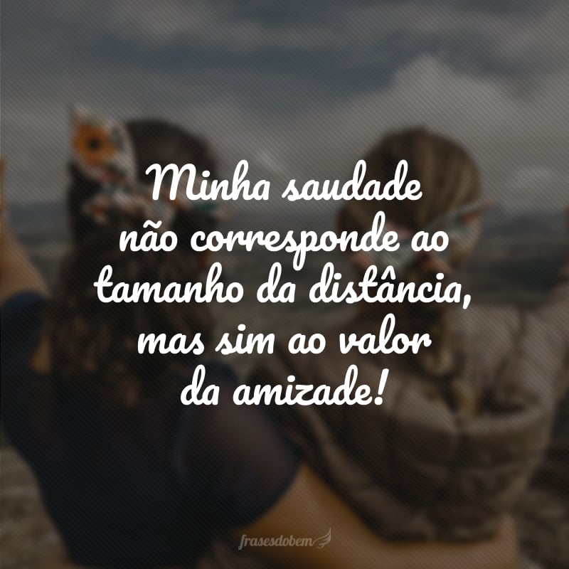 Minha saudade não corresponde ao tamanho da distância, mas sim ao valor da amizade! 