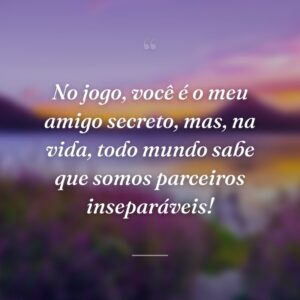 No jogo, você é o meu amigo secreto, mas, na vida, todo mundo sabe que somos parceiros inseparáveis!