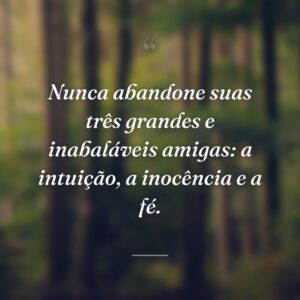 Nunca abandone suas três grandes e inabaláveis amigas: a intuição, a inocência e a fé.