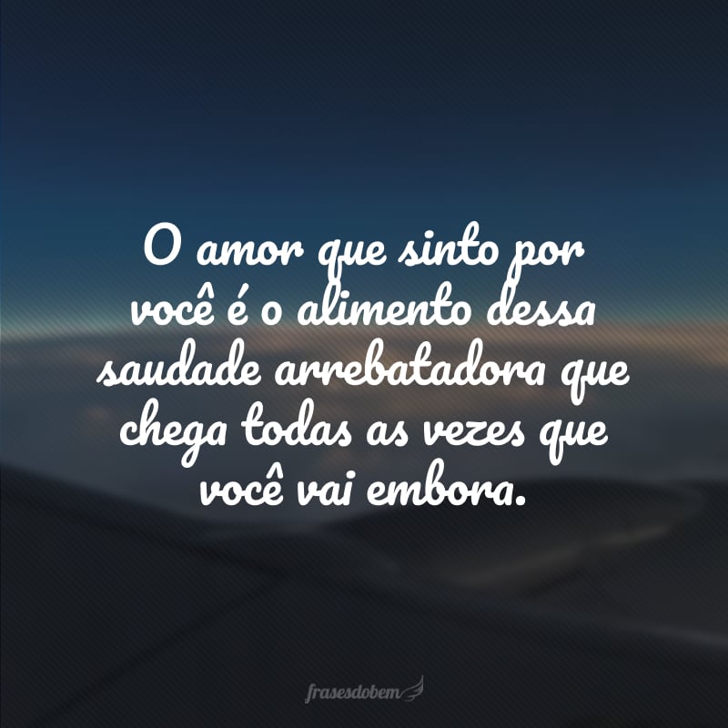 O amor que sinto por você é o alimento dessa saudade arrebatadora que chega todas as vezes que você vai embora. 